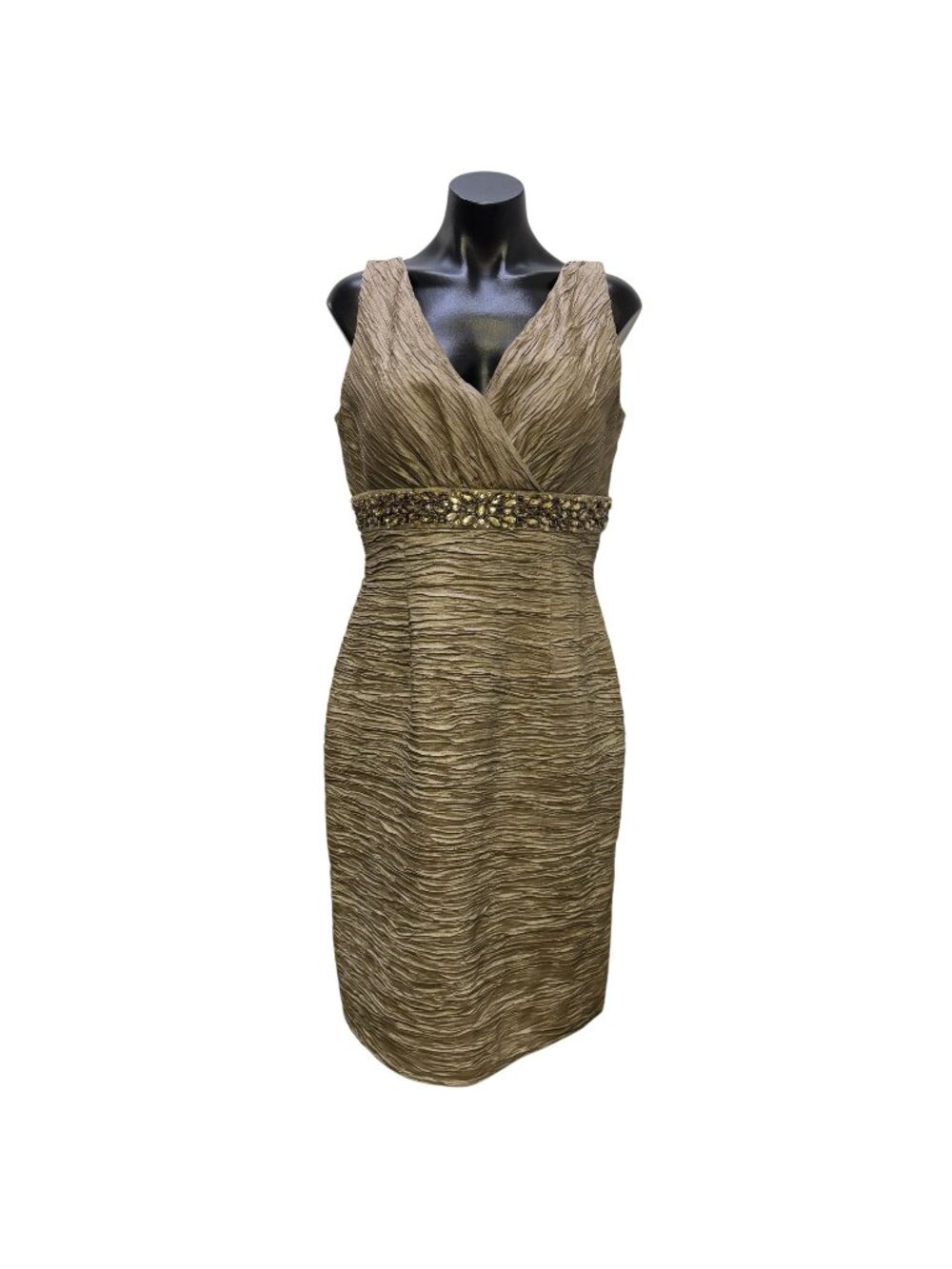 Eliza J Beige Ruched Sleeveless Dress With Beaded Waist Size 12